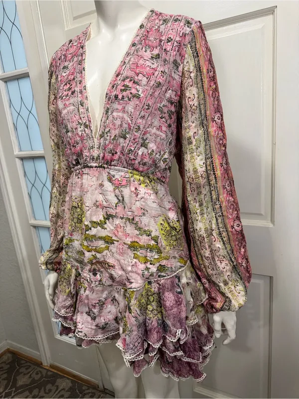 HEMANT & NANDITA Maya Cotton Paisley Floral Long Sleeve Mini Dress S Large - Image 15