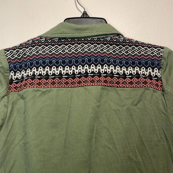 ModCloth- Olive Green Capulet Embroidered Aztec Utility Anorak Jacket- Size S - Image 8