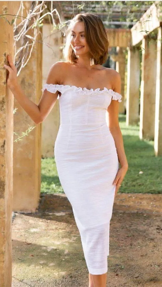 Petal & Pup Florez White Off the Shoulder Ruffle Midi Dress 4 - Image 3
