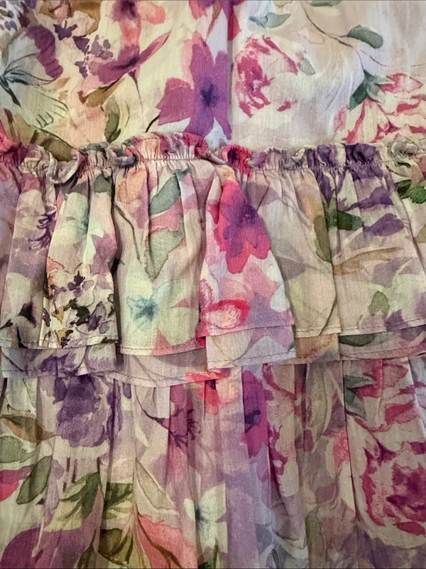 Generation Love Women’s Medium Purple Pink Floral Tiered Skirt - Image 2