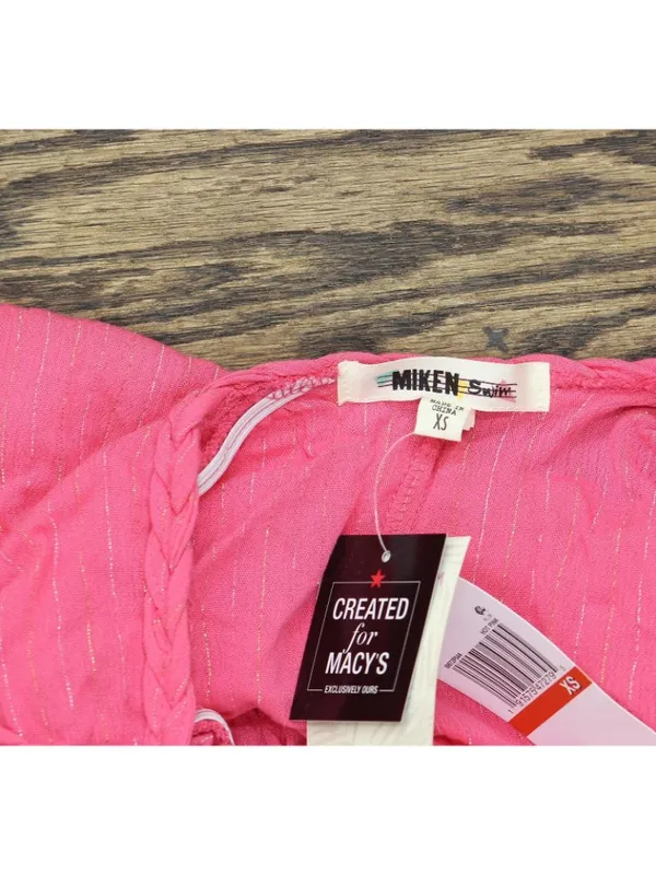 NWT Miken Juniors Tiered Dress Swim Cover Up I9672P544 Hot Pink Lurex Stripe XS - Image 5