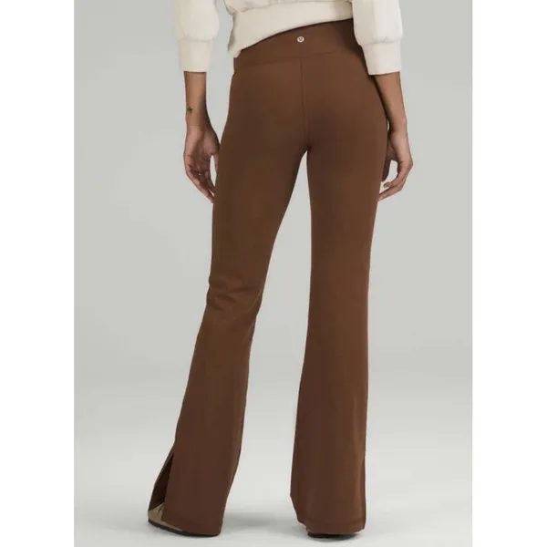 Lululemon Groove Split Hem Flare Mid‎ Rise Pants Women 6 Lt Brown Nulu LW5ENGS - Image 3