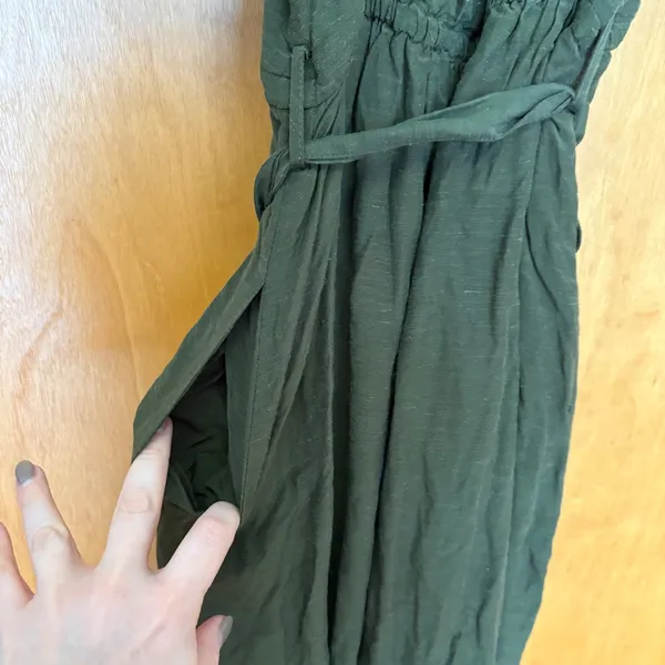 Anthropologie Mini Dress Women Size M Green Linen Blend Puff Sleeve Button Front - Image 9