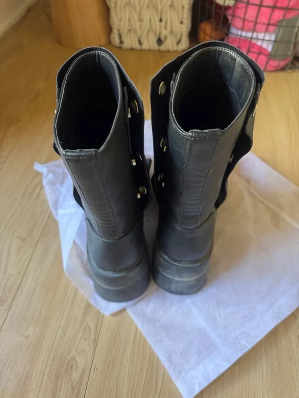 Black Chunky Platform Moto Boots - Image 3