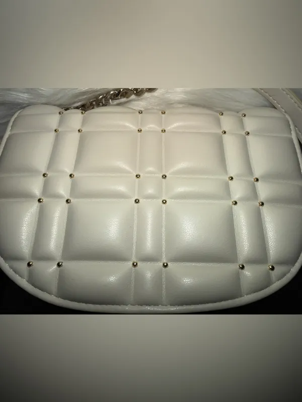 ZARA Cream Quilted Crossbody with Gold Studs and Chain - Image 3
