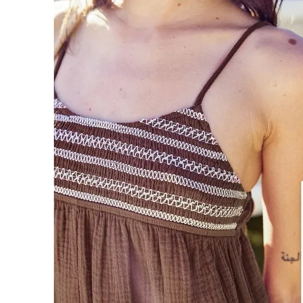 Cupshe Brown Gauze Square Neck Flared Leg Short Romper S NWT Boho Vacation - Image 9