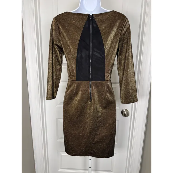 Alice + Olivia Metallic Bronze Sheath Dress‎ Mesh Back Cocktail Quiet Luxury - Image 8