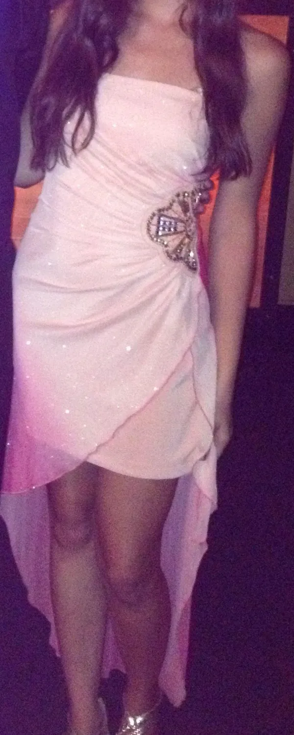 Macy's Orange and Pink Sheer Sequin Hi-Lo Dress - Image 3