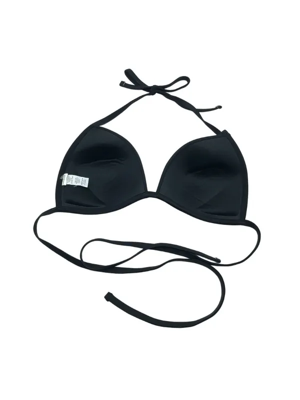 Aerie Black Triangle Bikini Top Molded Cups Padded Halter String Ties S - Image 2