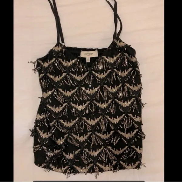 Anthropologie Porridge Orinda Sequin Fringe Cami Tank Gatsby Party Glam - Small - Image 3