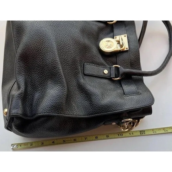Vintage Michael Kors Carine Pebbled Leather Satchel Black Tote Shoulder Bag - Image 13