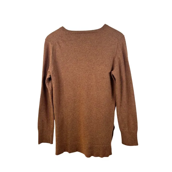 J. Crew Women's M Wool Blend Brown V-Neck Long Sleeve Tunic Sweater Side Slit‎ - Image 7