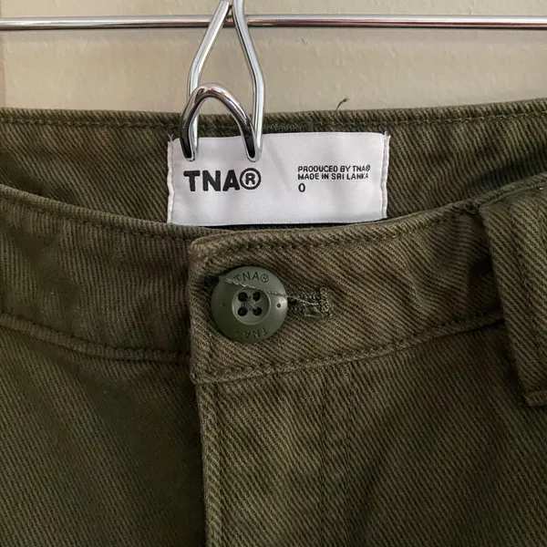TNA Aritzia Green Straight Leg Cargo Patchwork Pants High Rise Reworked Women 0 - Image 2