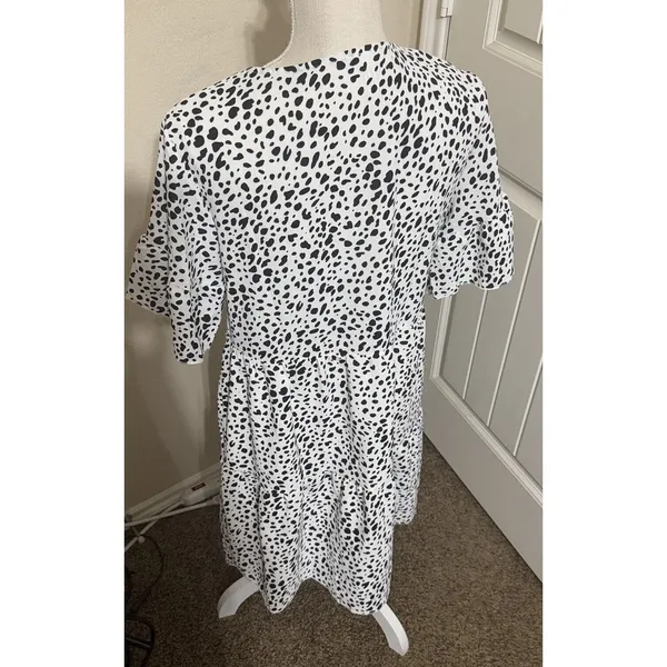 Dalmatian Tiered Polka Dot Mini Dress Spotted Black White Sz Small Spring Fun‎ - Image 9