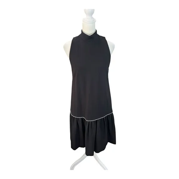 Pearl by Lela Rose Black Drop Waist Mini Dress Mock Neck XS - Image 3