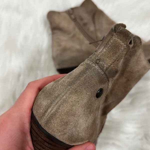 Paul Green Suede Block‎ Heel Ankle Boots Taupe Women's Size 5 - Image 10