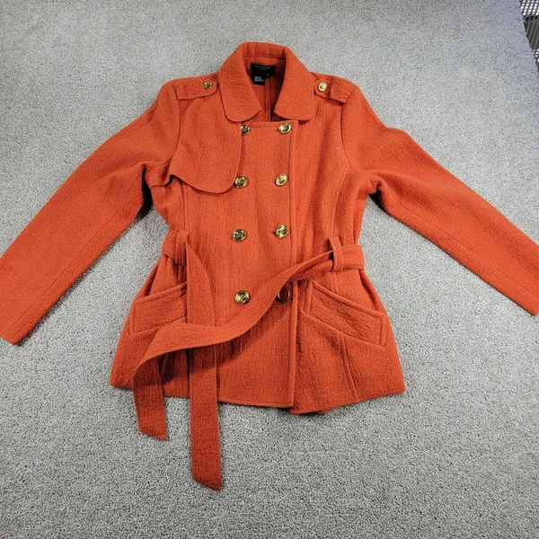 Sandro Sportswear Womens Coat Jacket Large Orange Wool Double Breasted Belted - Image 2