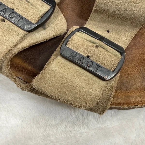 Naot Santa Barbara Suede Slide Sandals Taupe Tan Buckle Cork Footbed EU 39 US‎ 8 - Image 5