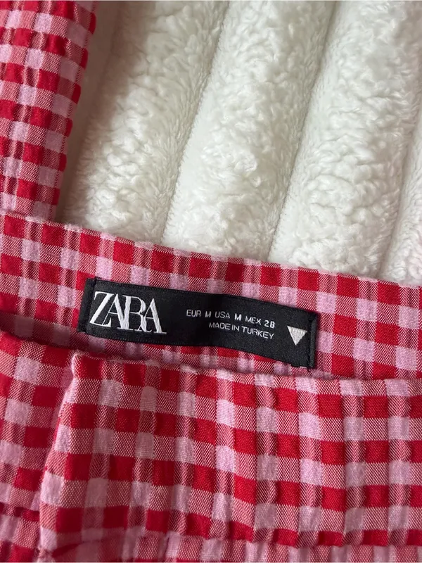 Zara Red and Pink Gingham Casual Pants - Image 4