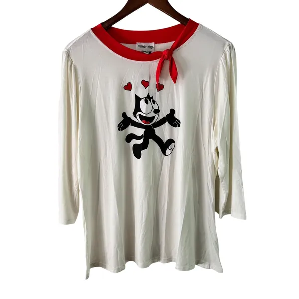 Unique Vintage‎ Felix The Cat Hearts Graphic Top Red Neck Tie Womens L - Image 10