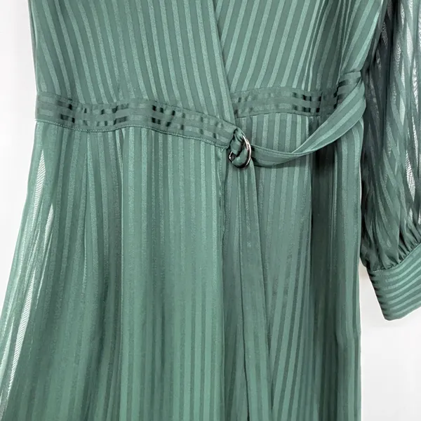 Bardot Womens Emerald Green Striped Midi Dress Sheer‎ Long Sleeve Size 8 - Image 4