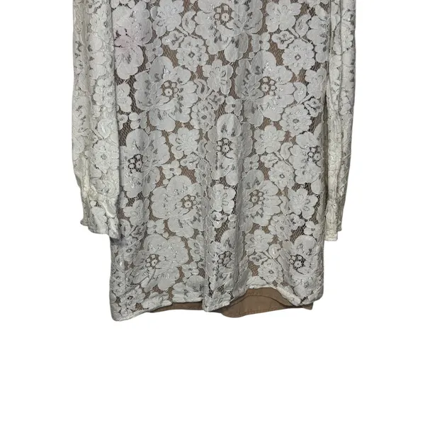 Wayf Women‎ Blouse Sheer Lace Floral V-Neck 3/4 Sleeve Nude Lining Ivory Medium - Image 4