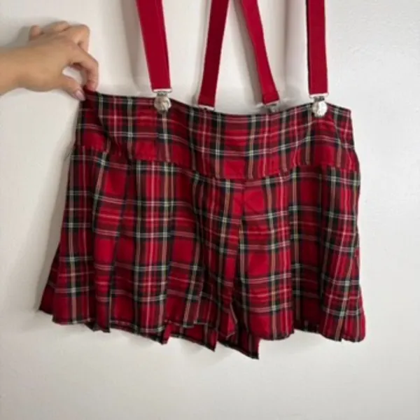 Royal Bones Red Plaid Suspender Mini Skirt Goth Punk Grunge Pleated NWT Size L - Image 3