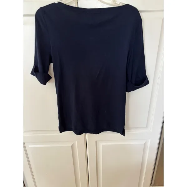 Lauren Ralph Lauren Womens Navy Blue Boatneck Cotton Top‎ Shoulder Zip Size M - Image 5