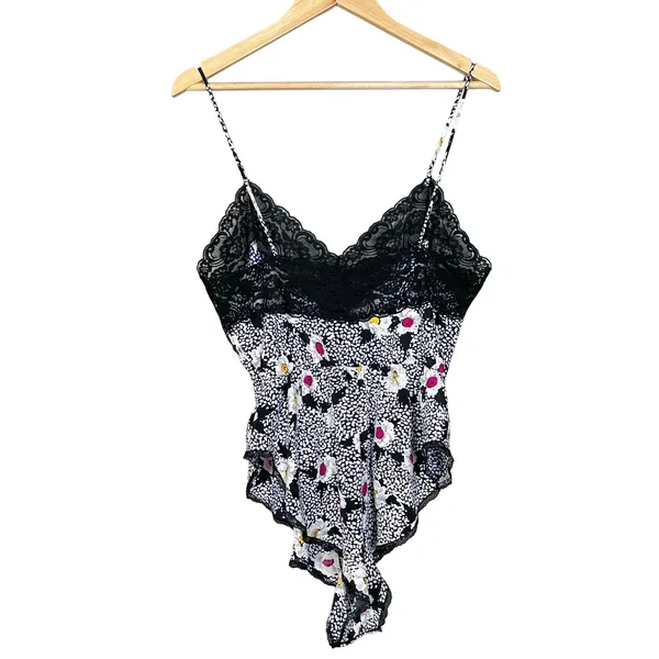 Vintage Teddy Lingerie Floral 1980s Women Lace Navy‎ White Ruffle Retro Bodysuit - Image 2