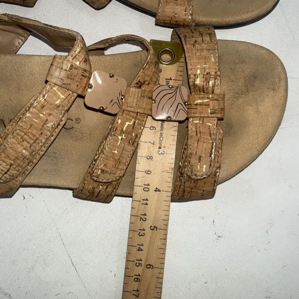 Vionic Gold Cork Metallic Orthotic Comfort Adjustable Sandals Size 10 Wide - Image 12