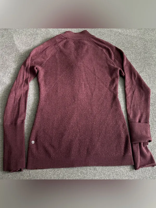 Lululemon Burgundy Wool Full Zip Mock Neck Sweater Jacket Women's - Image 2