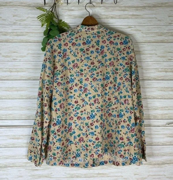 Vintage sears yellow floral pussybow neck tie office secretary blouse - Image 5
