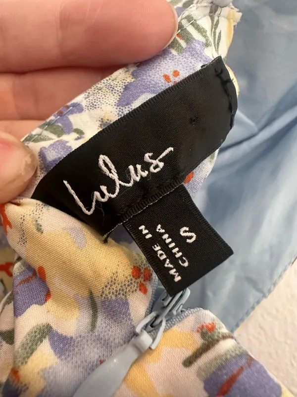 Lulus Blue Floral Tiered Midi Dress - Image 3