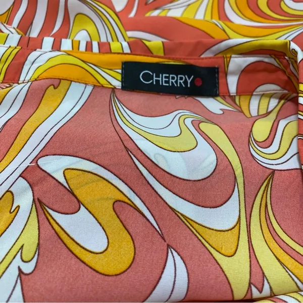 CHERRY Multicolor Button-Down Tie-Waist Shirt Dress Sz-Medium - Image 6
