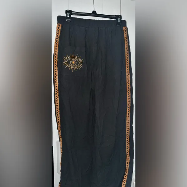 New Evil Eye Boho Wide Leg Pants In Black & Tan Combo - Image 6