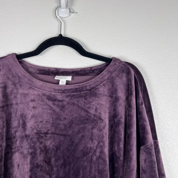 J Jill Women's Velvet 3/4 Sleeve Top‎ Purple Sz L - Image 3
