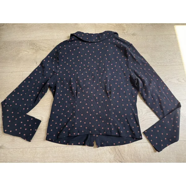 EUC Maeve Anthropologie Printed Ruched Buttondown polkadots collared blouse XL - Image 3