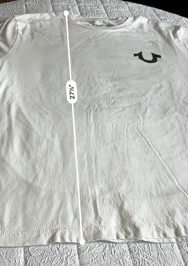 True Religion Men's White T-Shirt Buddha Guitar Back Graphic Crewneck Size L - Image 4
