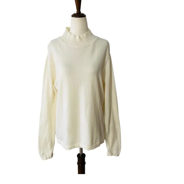 VINTAGE TALBOTS Beige Mock Neck Cotton Knit Top - Image 4