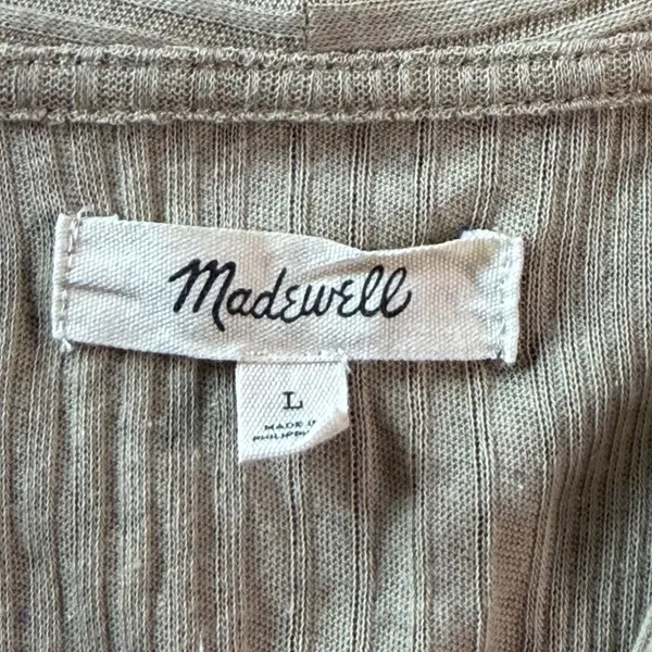 Madewell Sage Green Ribbed Knit Button Front Collared Cardigan Top Large - Image 3