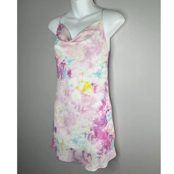 Revolve RESA Teenie Mini Dress Cotton Candy Tie Dye‎ XS Cowl Neck Tie Straps NEW - Image 6