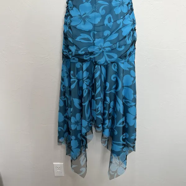 VTG Y2K 90s Sz 10 Asymmetric‎ Dress Fairy Midi HOCO Floral Mesh Strapless Ruffle - Image 5