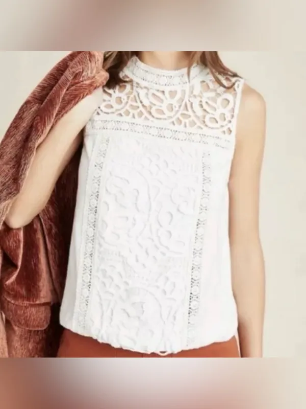 Anthropologie Tiny White Lace Tank Top XS - Image 5