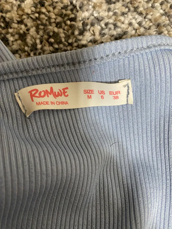 ROMWE Pastel Light Blue Scallop Edge V-Neck Ribbed Knit Bodysuit - Image 8