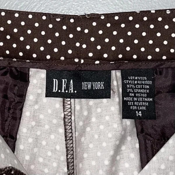 DFA New York Size 14 Dark Brown Polka Dot High Waisted Bermuda Shorts Preppy - Image 6