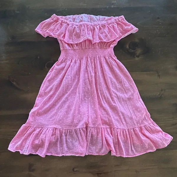 Lilly Pulitzer Tube Dress Medium Pink Ruffle Smocked Polka Dot‎ Strapless Cotton - Image 6