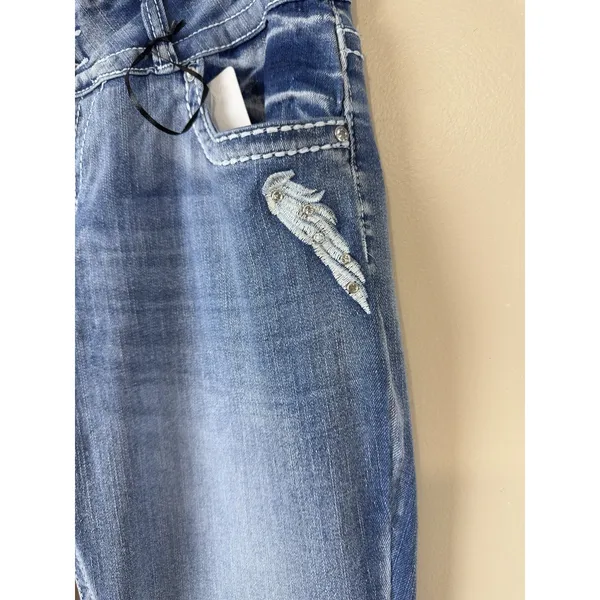 NWT SKY Flare Jeans Women Size 13 Super Soft Angel Wings Red Heart Rhinestone - Image 4