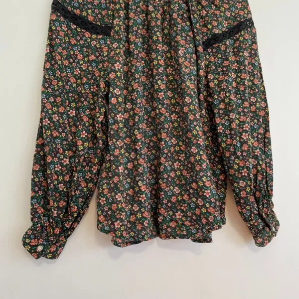 OLD NAVY Long Sleeve Lace Trimmed Floral Print Blouse Brown Button Cottagecore - Image 12