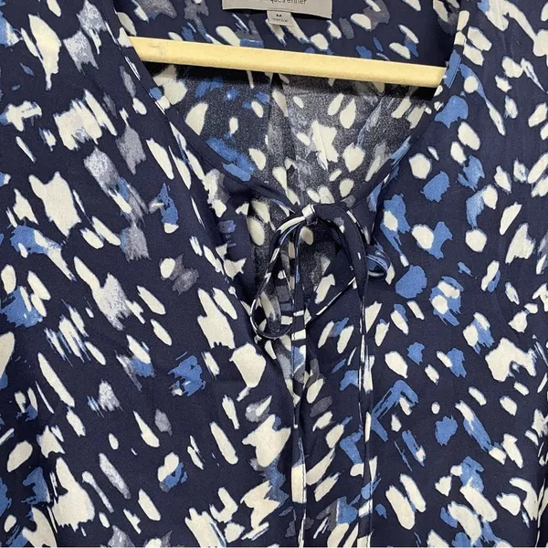 Classiques Entier Blue Abstract Print Silk Long Sleeve Boho Blouse Womens M - Image 3