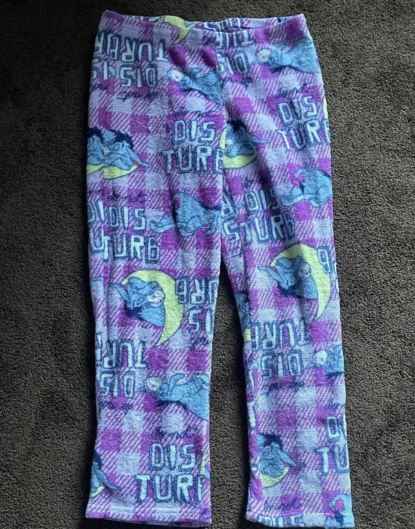 Disney sleepy Eeyore purple do not disturb fuzzy pajama top and bottoms M - Image 9